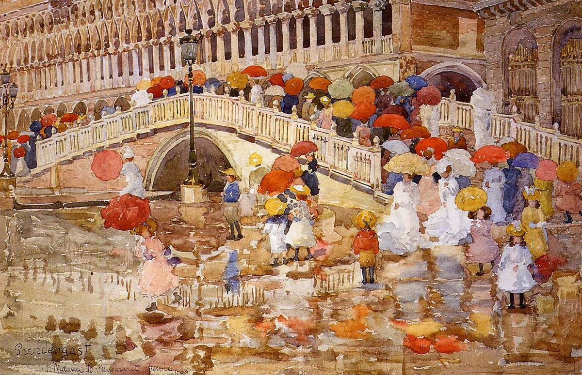 Umbrellas in the Rain by PRENDERGAST, Maurice Brazil