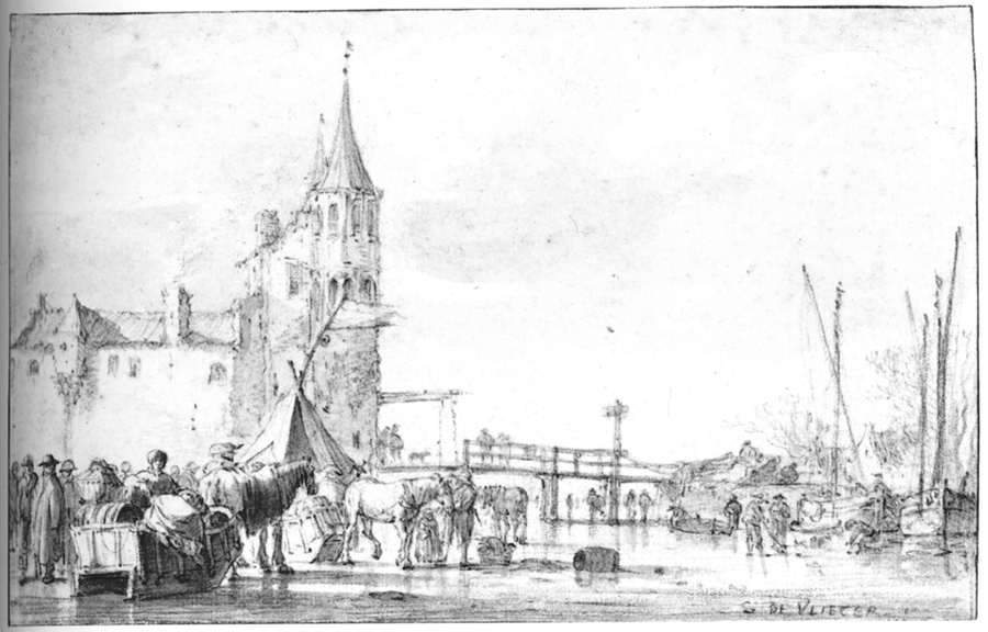 The Oostport (East Gate) at Delft by VLIEGER, Simon de