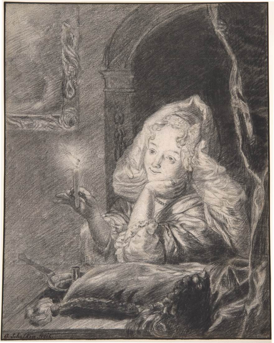 Young Woman Seated at a Table, Holding a Candle by