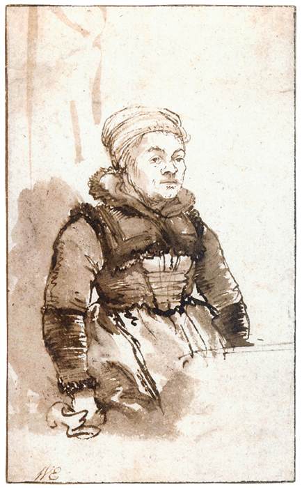 A woman in Zeeland costume, from the front by REMBRANDT Harmenszoon van Rijn