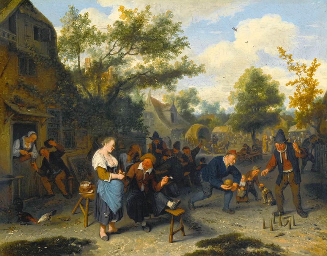 Peasants Playing Skittles before an Inn by DUSART, Cornelis