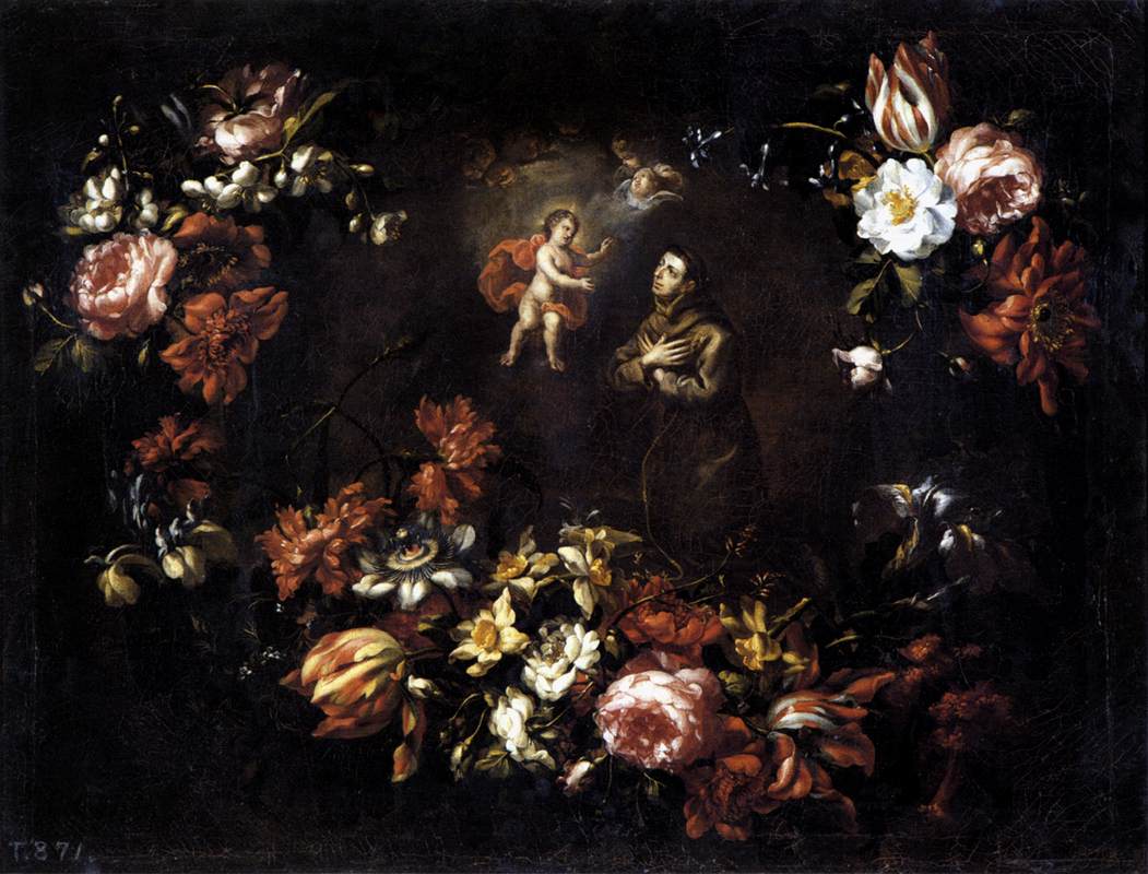 Garland of Flowers with St Anthony of Padua by PÉREZ, Bartolomé