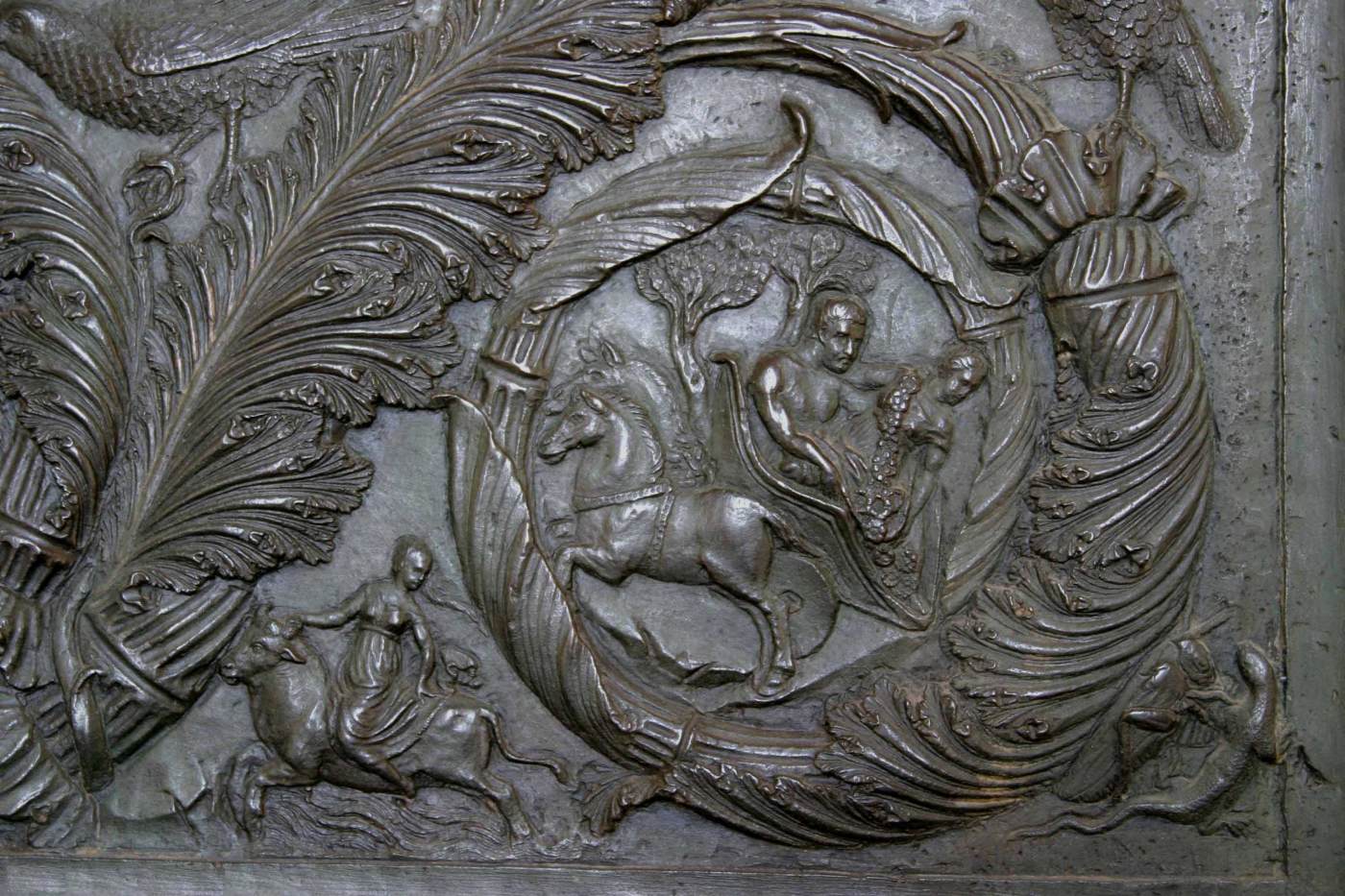 Bronze door: Mythological scene by