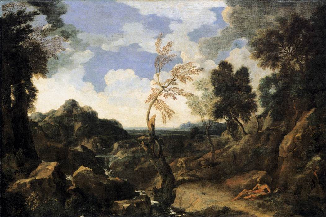 Landscape with St Jerome and the Lion by DUGHET, Gaspard