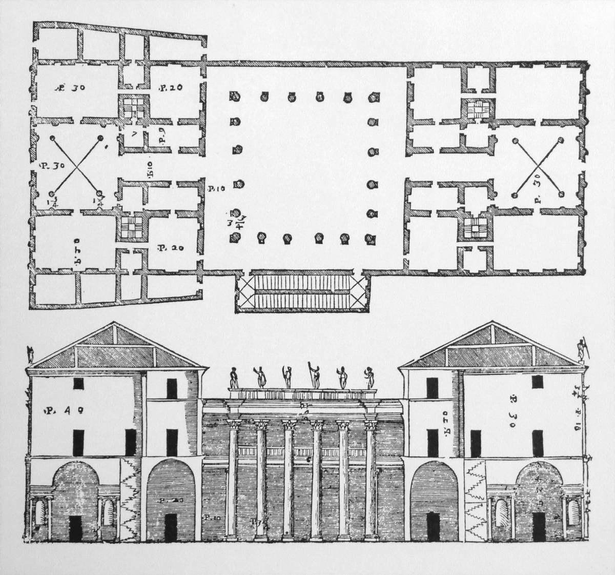 Palazzo Iseppo Porto: Plan and section by PALLADIO, Andrea