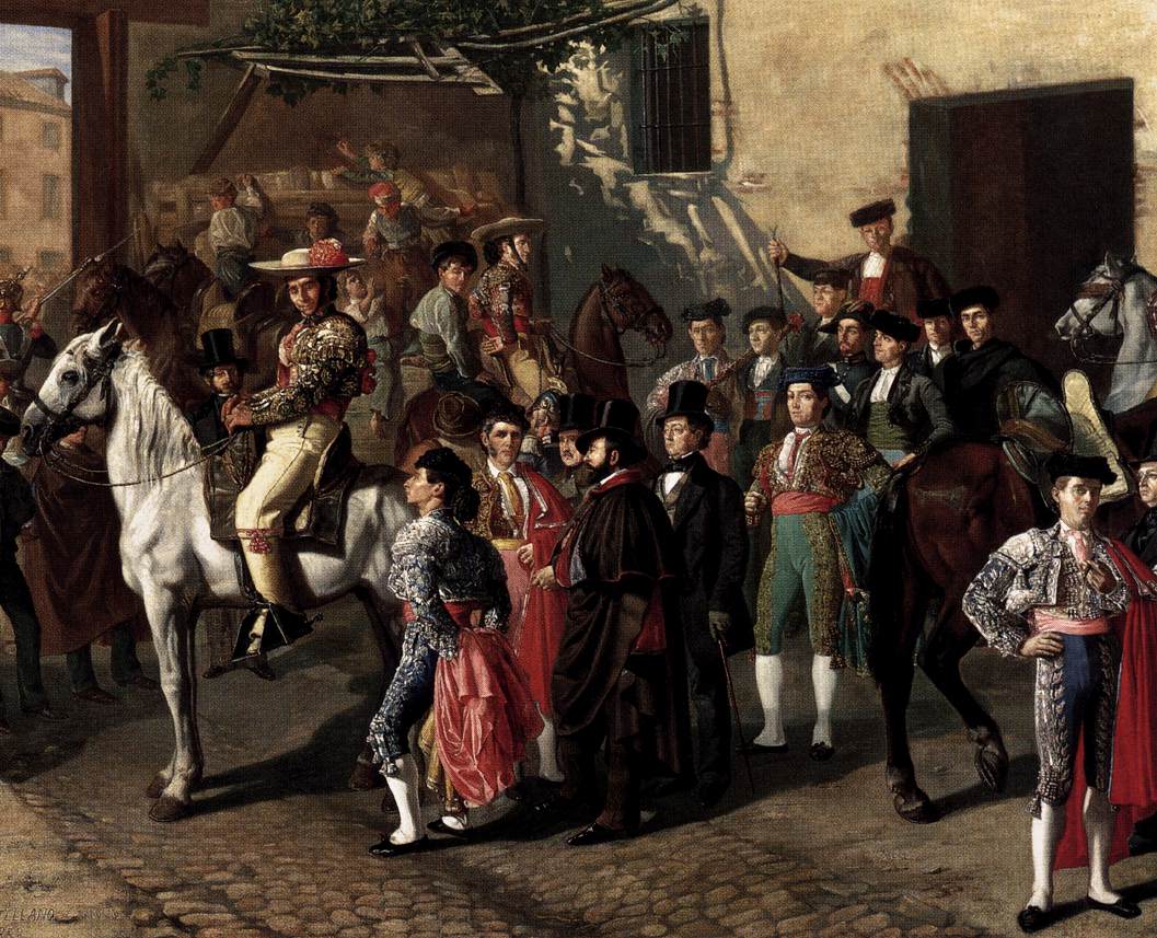 Horses in a Courtyard by the Bullring before the Bullfight, Madrid (detail) by CASTELLANO, Manuel