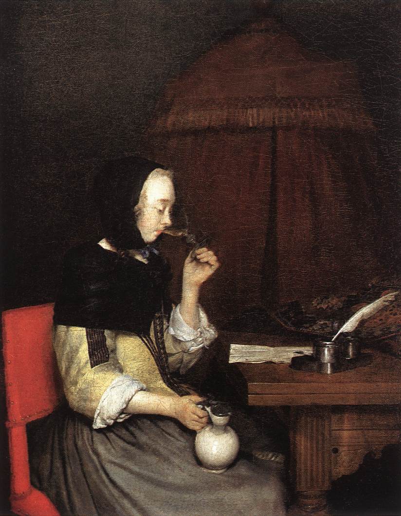 Woman Drinking Wine by TERBORCH, Gerard