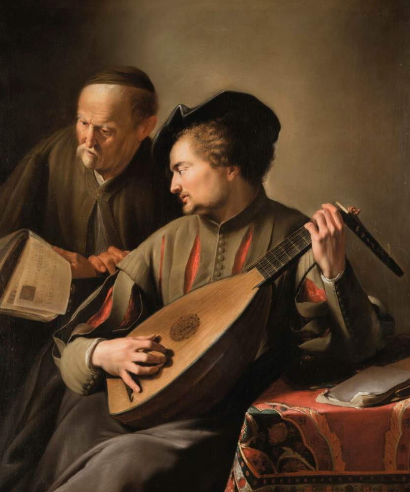 Lute Player Accompanying an Old Man Holding a Musical Score by ROUSSEAUX, Jacques de