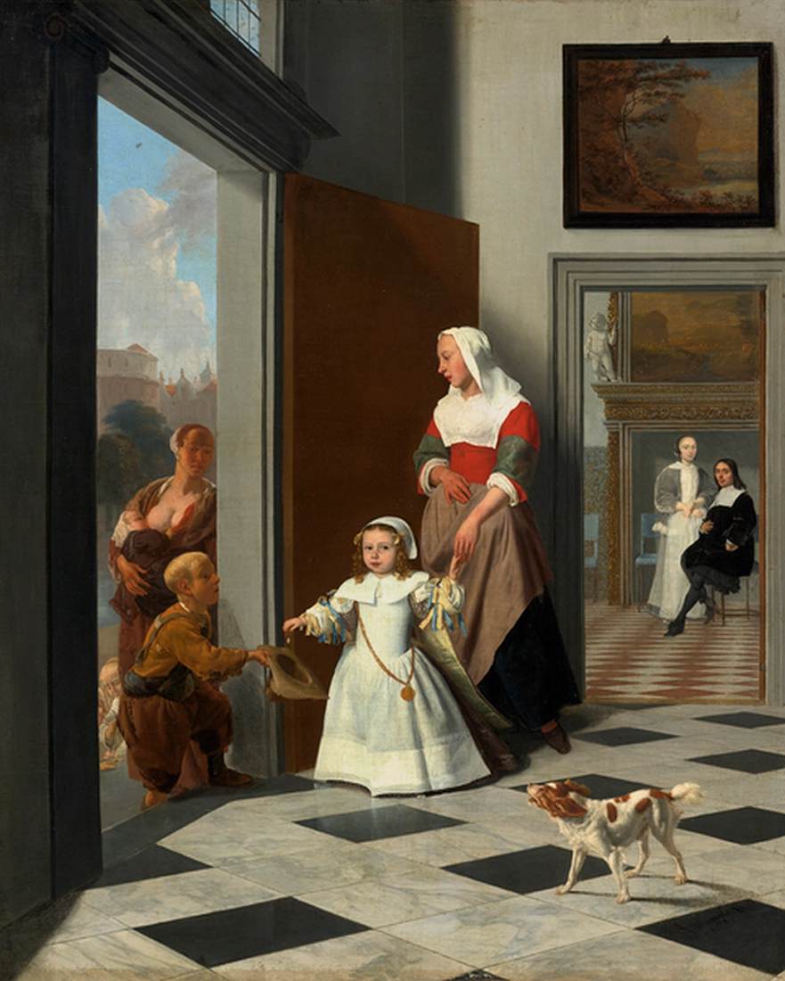 A Child and Nurse in the Foyer of a Townhouse by