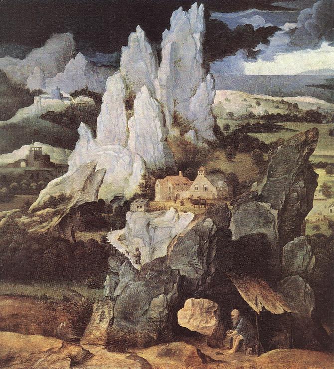 St Jerome in Rocky Landscape by PATENIER, Joachim