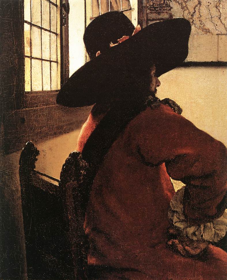 Officer with a Laughing Girl (detail) by VERMEER, Johannes