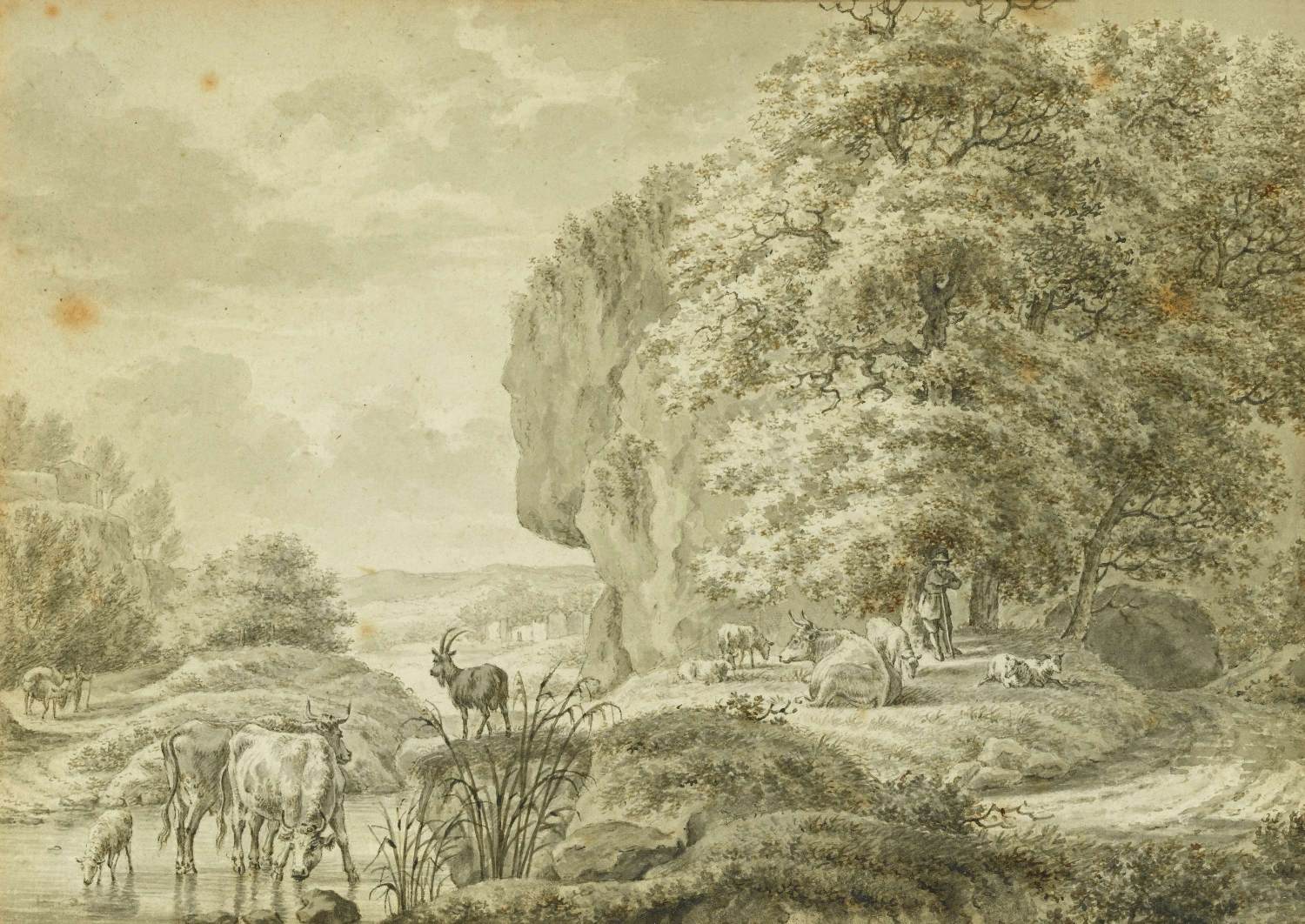 A Peasant Watering his Animals at a Ford by CATS, Jacob