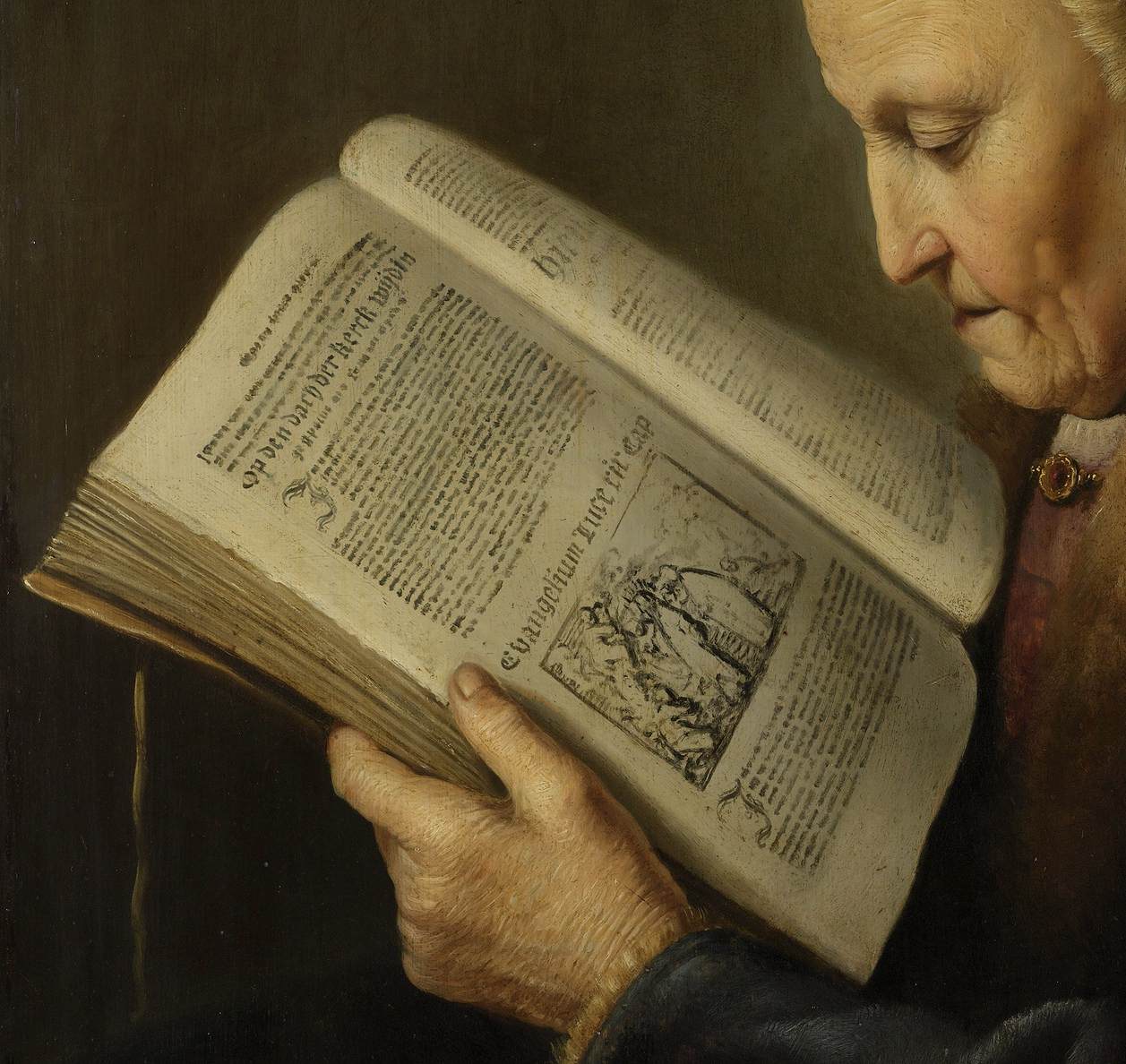 Old Woman Reading a Bible (detail) by