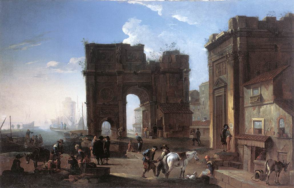 Harbour View with Triumphal Arch by SALUCCI, Alessandro