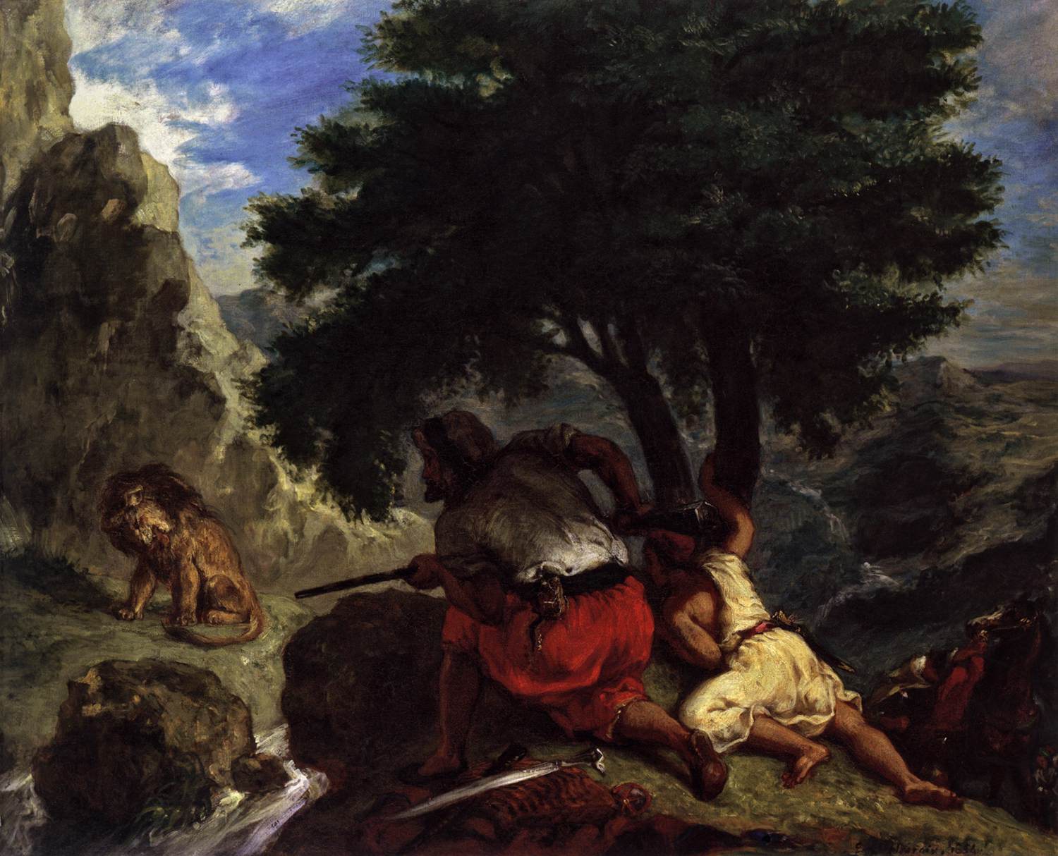 Lion Hunt in Morocco by DELACROIX, Eugène