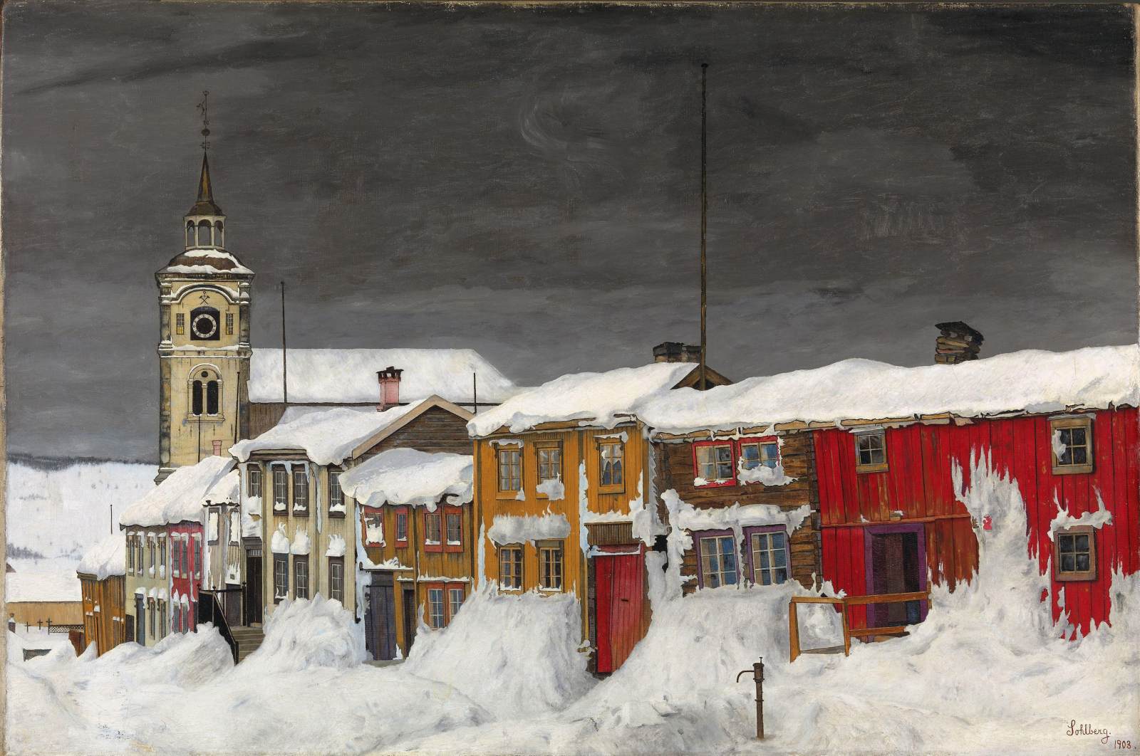 Street in Røros in Winter by