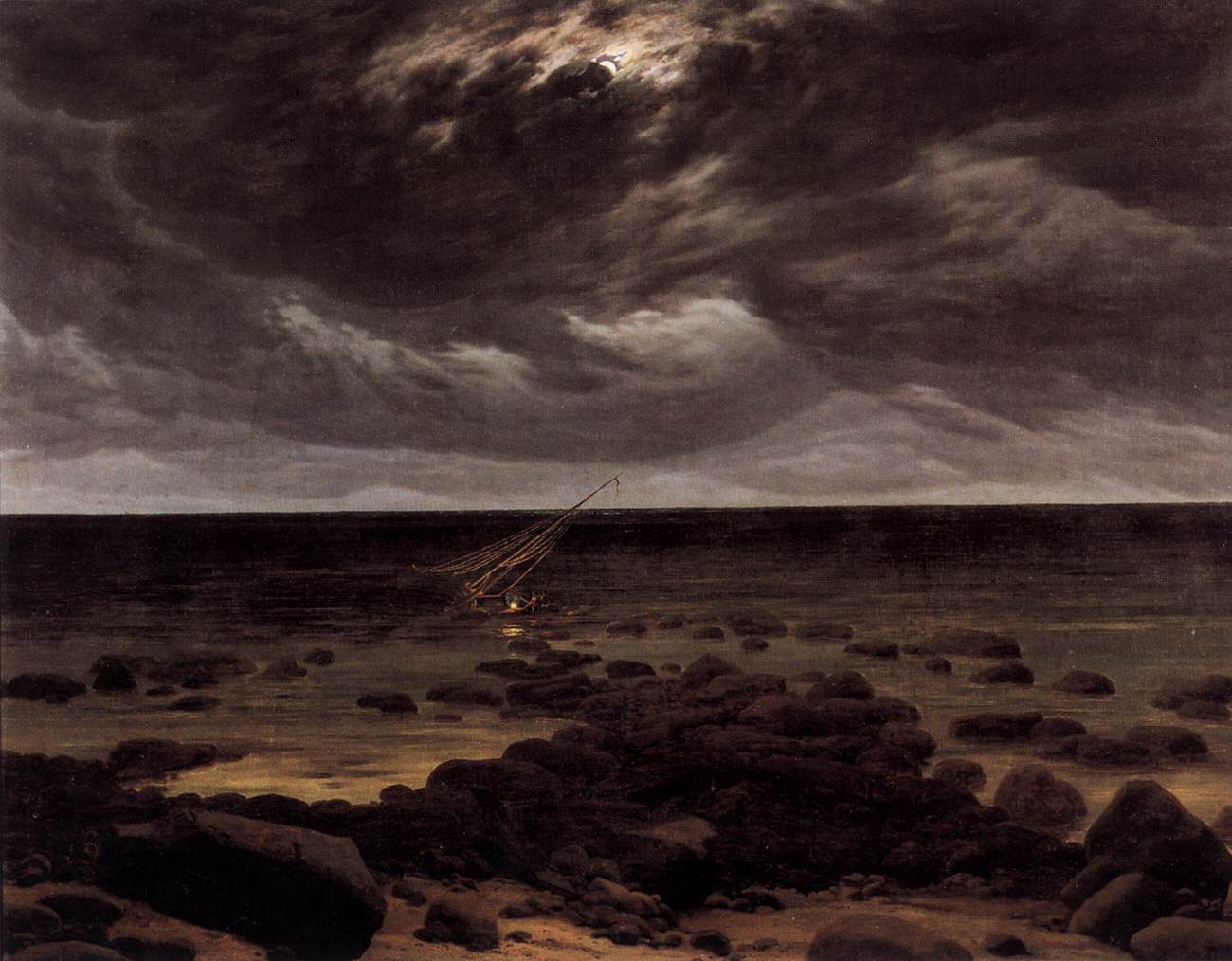 Seashore with Shipwreck by Moonlight by