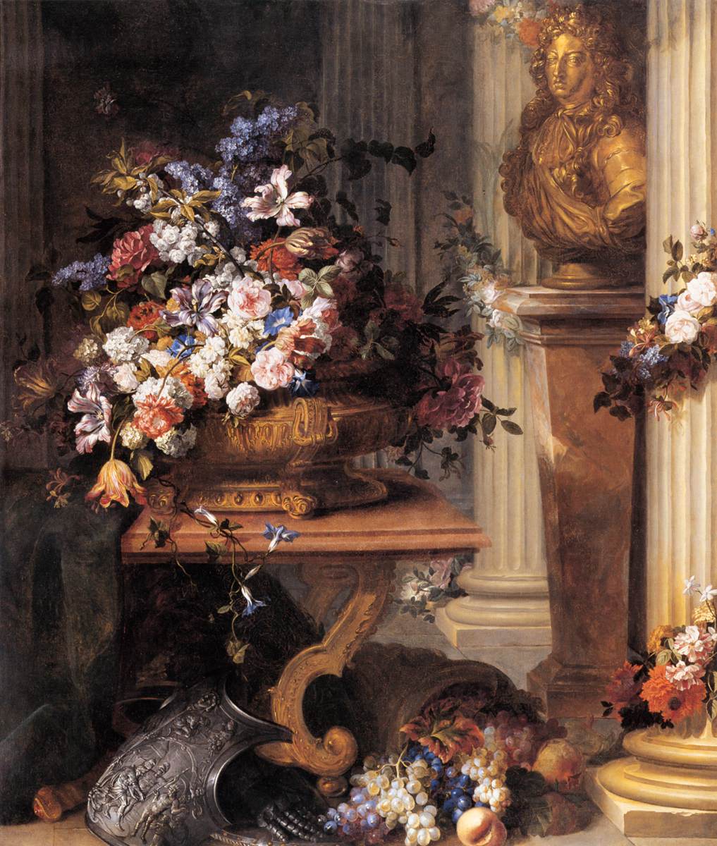 Flowers in a Gold Vase, Bust of Louis XIV, Horn of Plenty and Armour by BELIN DE FONTENAY, Jean-Baptiste