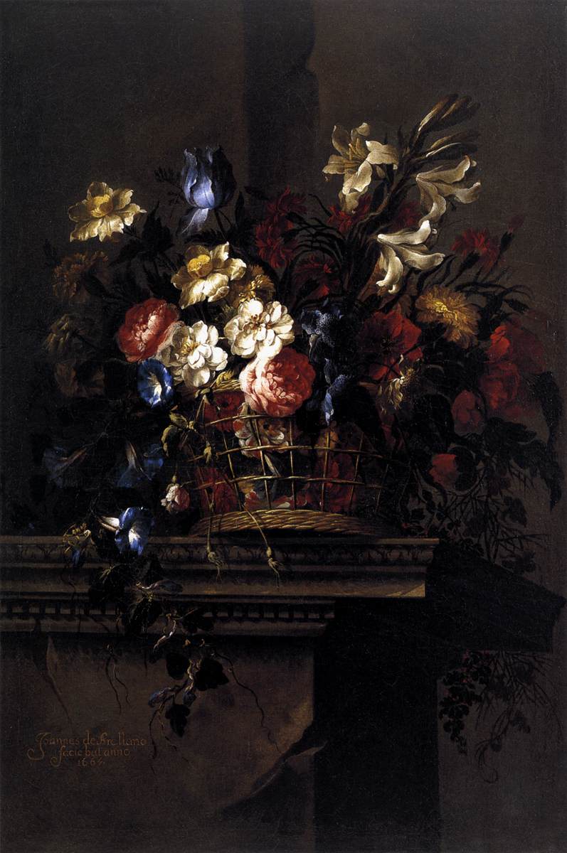 Basket of Flowers on a Plinth by ARELLANO, Juan de