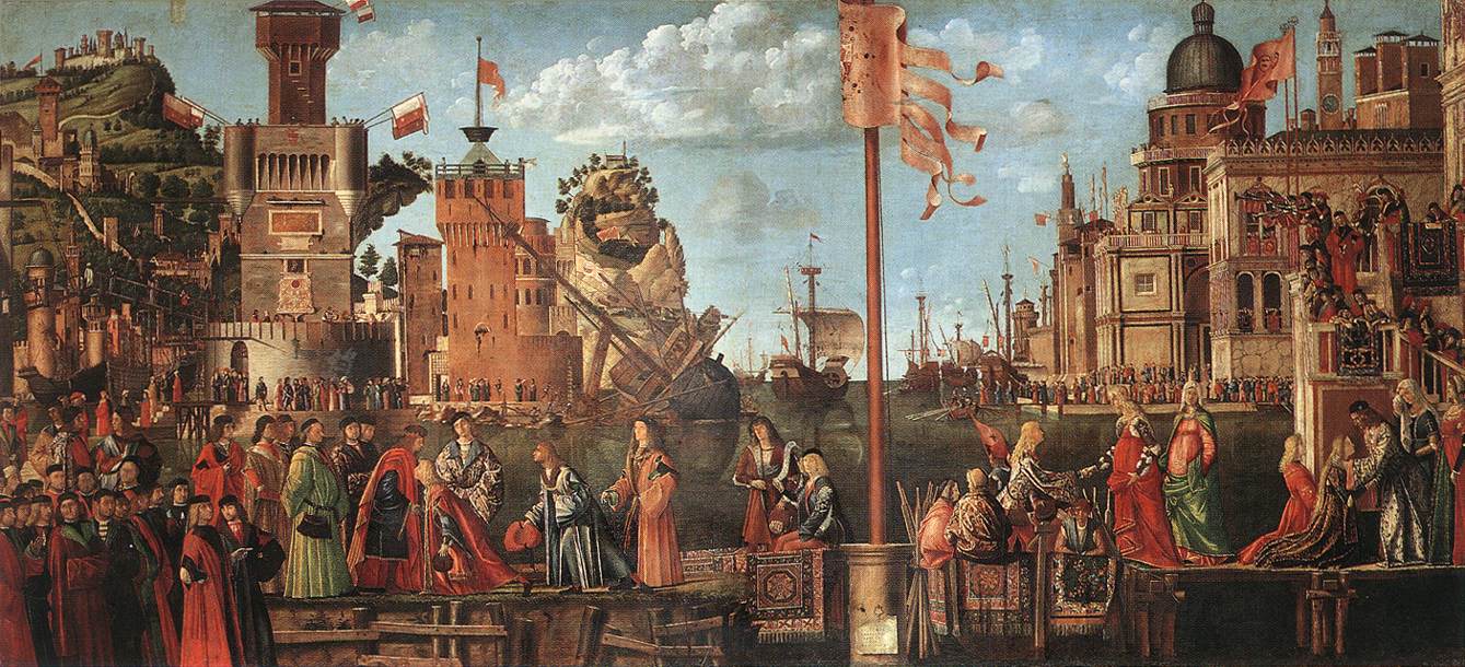 Meeting of the Betrothed Couple and the Departure of the Pilgrims by CARPACCIO, Vittore