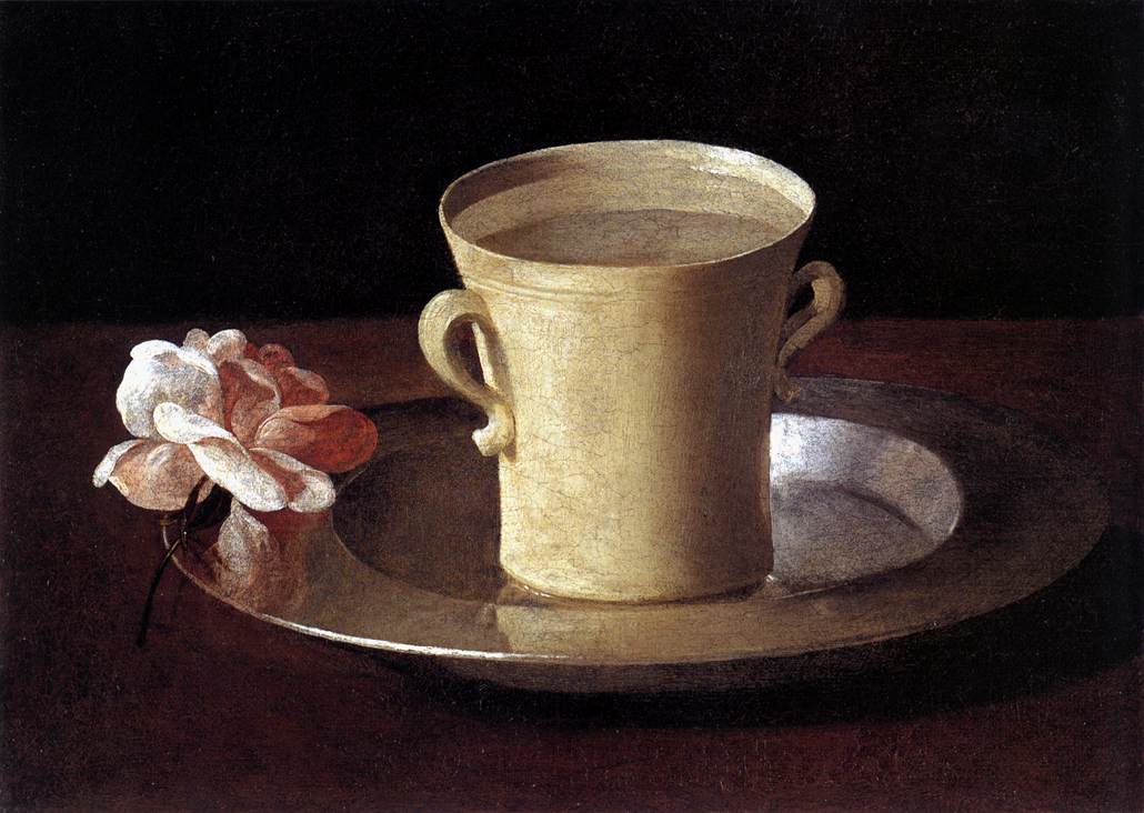 Cup of Water and a Rose on a Silver Plate by