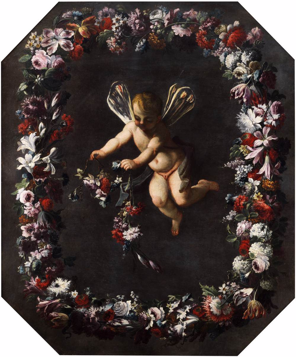 Putto with Dragonfly Wings in a Garland by STANCHI, Giovanni