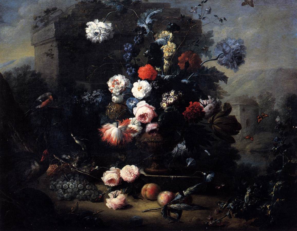 Still-Life with Flowers, Fruit and Birds in the Open by