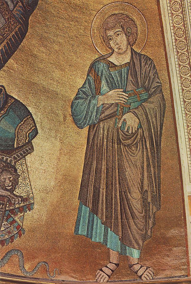 Christ Enthroned between the Virgin and St John the Evangelist (detail) by CIMABUE