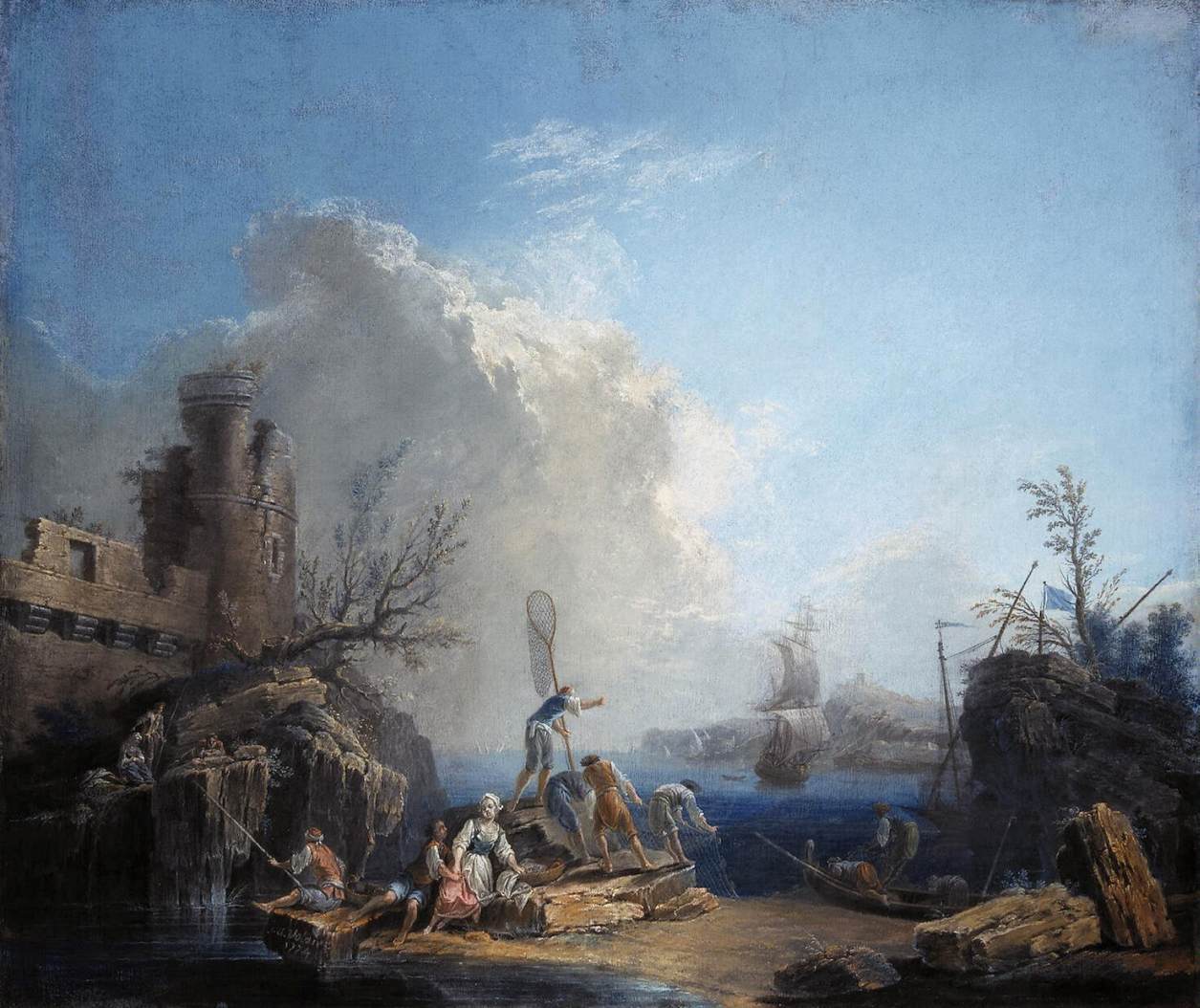 Seascape with Fisherman on a Rocky Shore by VOLAIRE, Pierre-Jacques