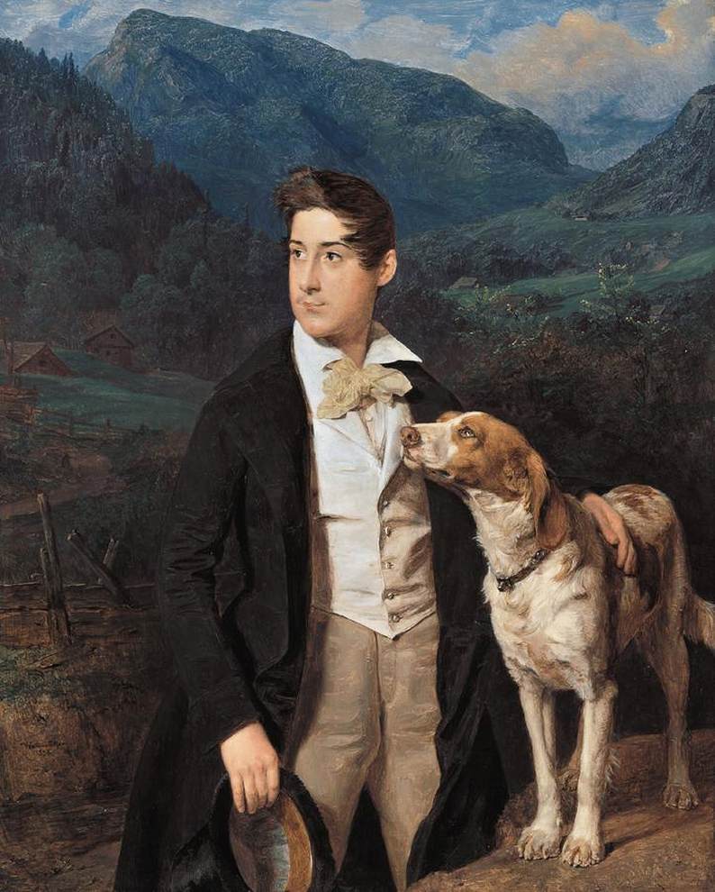 Waldmüller's Son Ferdinand with Dog by WALDMÜLLER, Fedinand Georg