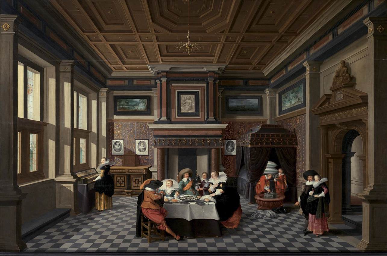 An Interior with Ladies and Gentlemen Dining by