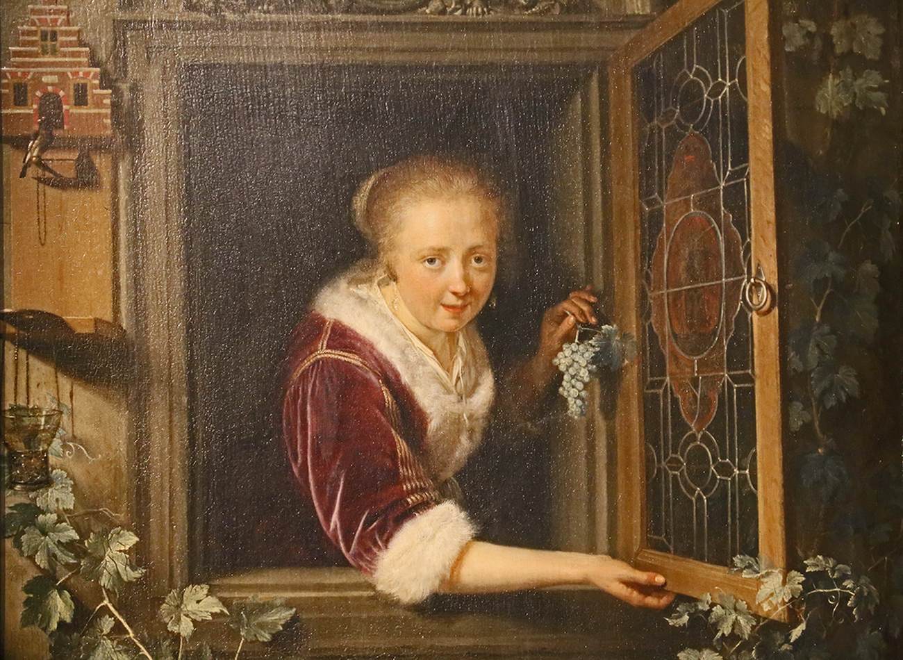 Young Woman at the Window with a Bunch of Grapes (detail) by DOU, Gerrit