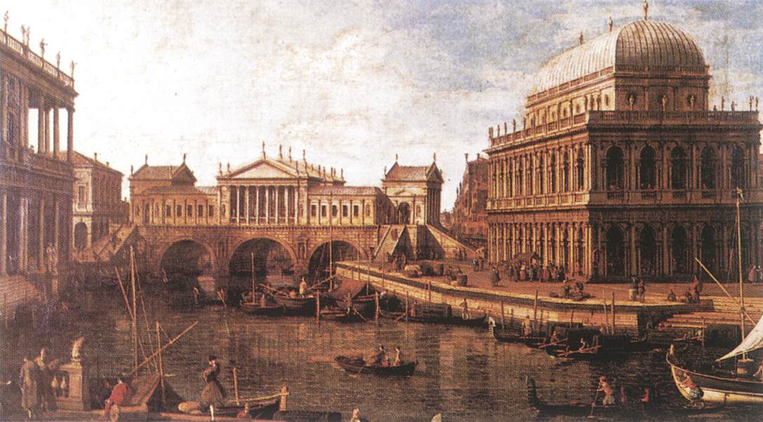 Capriccio: a Palladian Design for the Rialto Bridge, with Buildings at Vicenza by CANALETTO