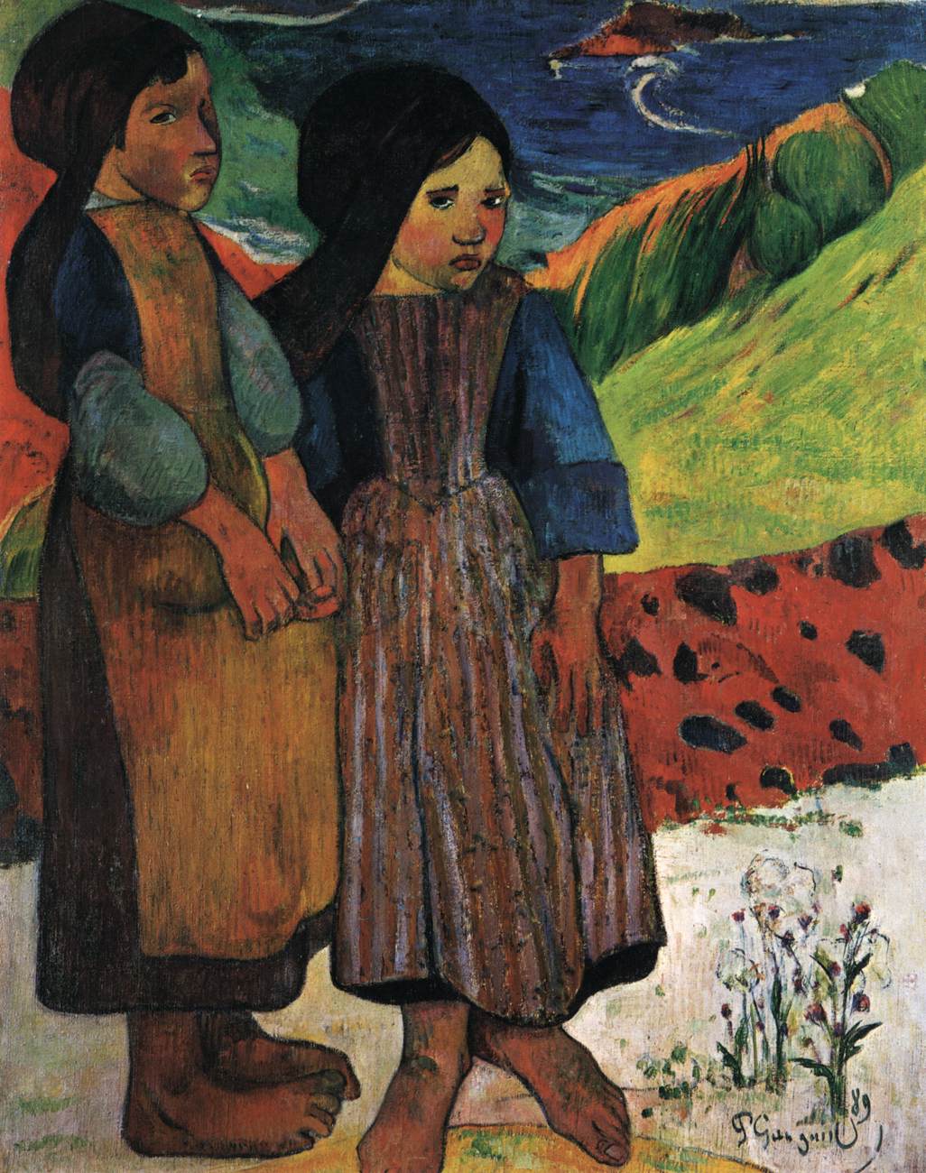 Breton Girls by the Sea by GAUGUIN, Paul