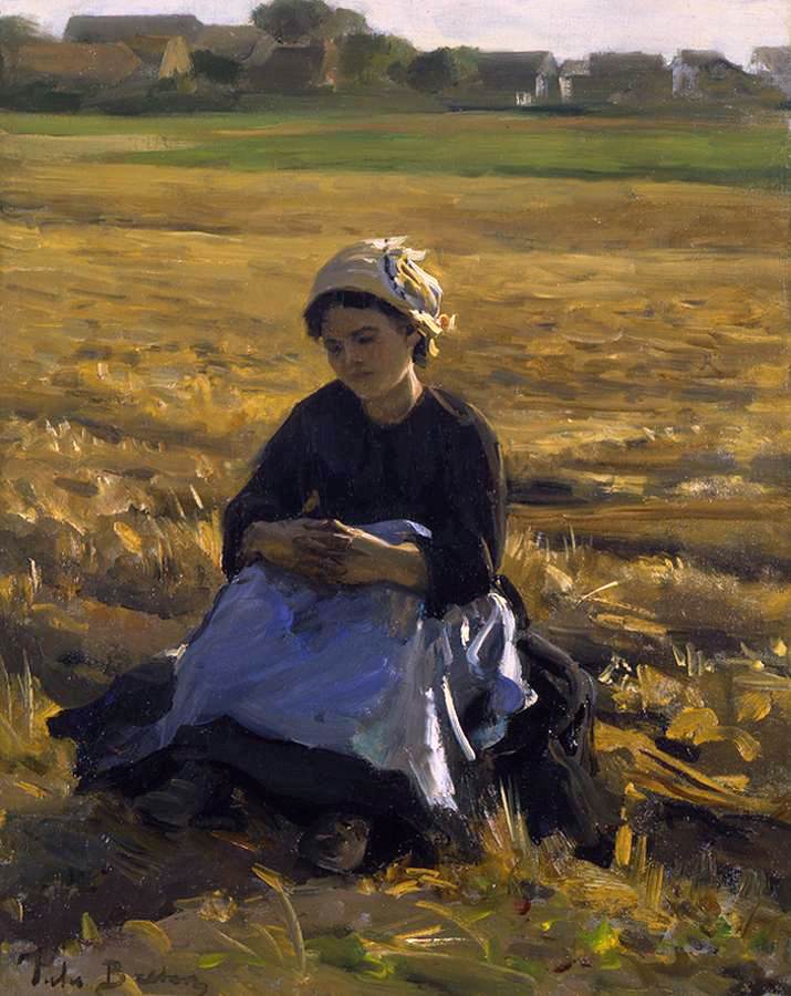 Small Gleaner Sitting in the Field by