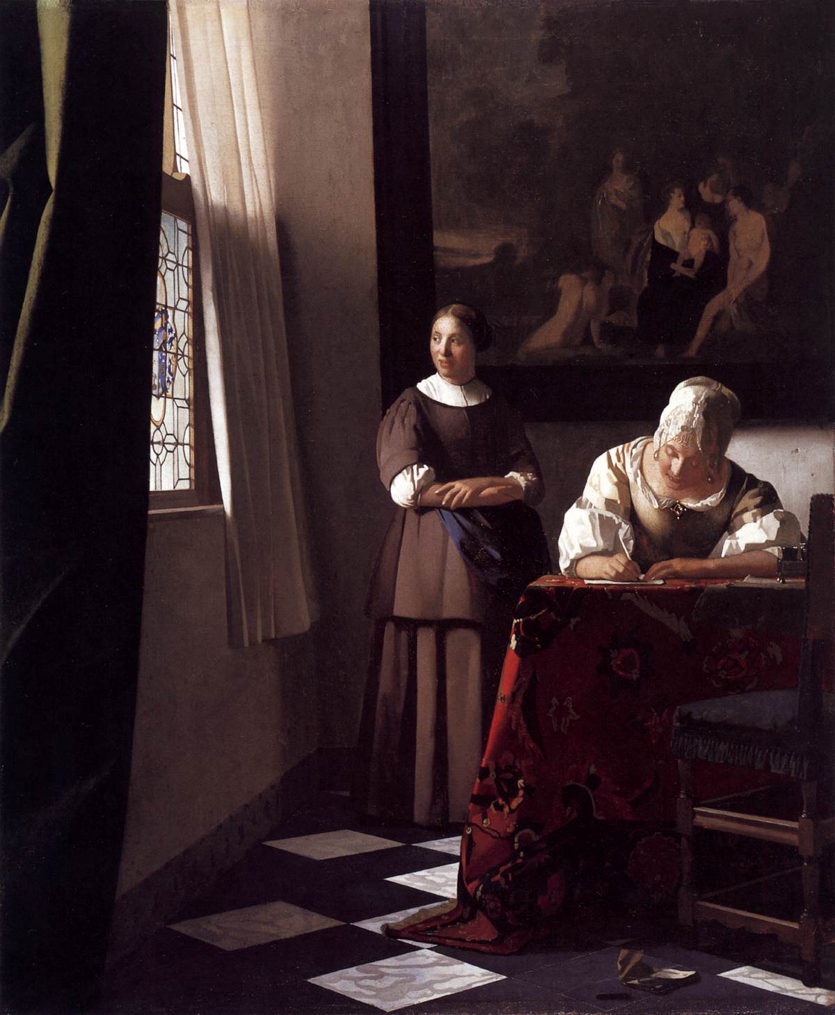 Lady Writing a Letter with Her Maid by VERMEER, Johannes