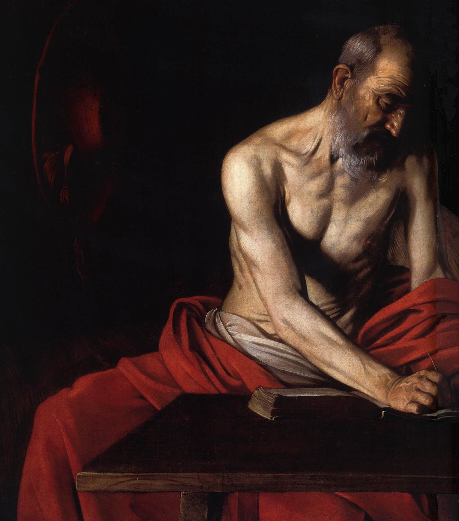 St Jerome (detail) by CARAVAGGIO