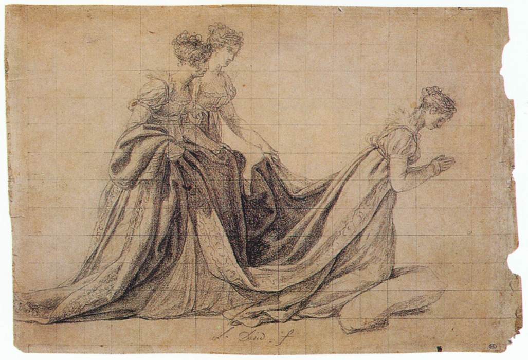 The Empress Josephine Kneeling with Mme de la Rochefoucauld and Mme de la Valette by DAVID, Jacques-Louis