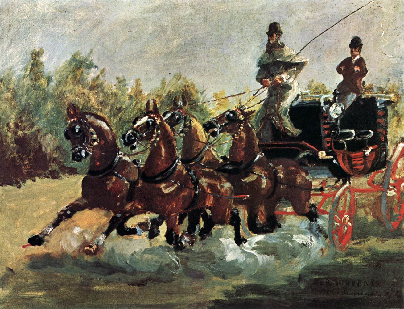 Count Alphonse de Toulouse-Lautres Driving his Coach and Four by TOULOUSE-LAUTREC, Henri de