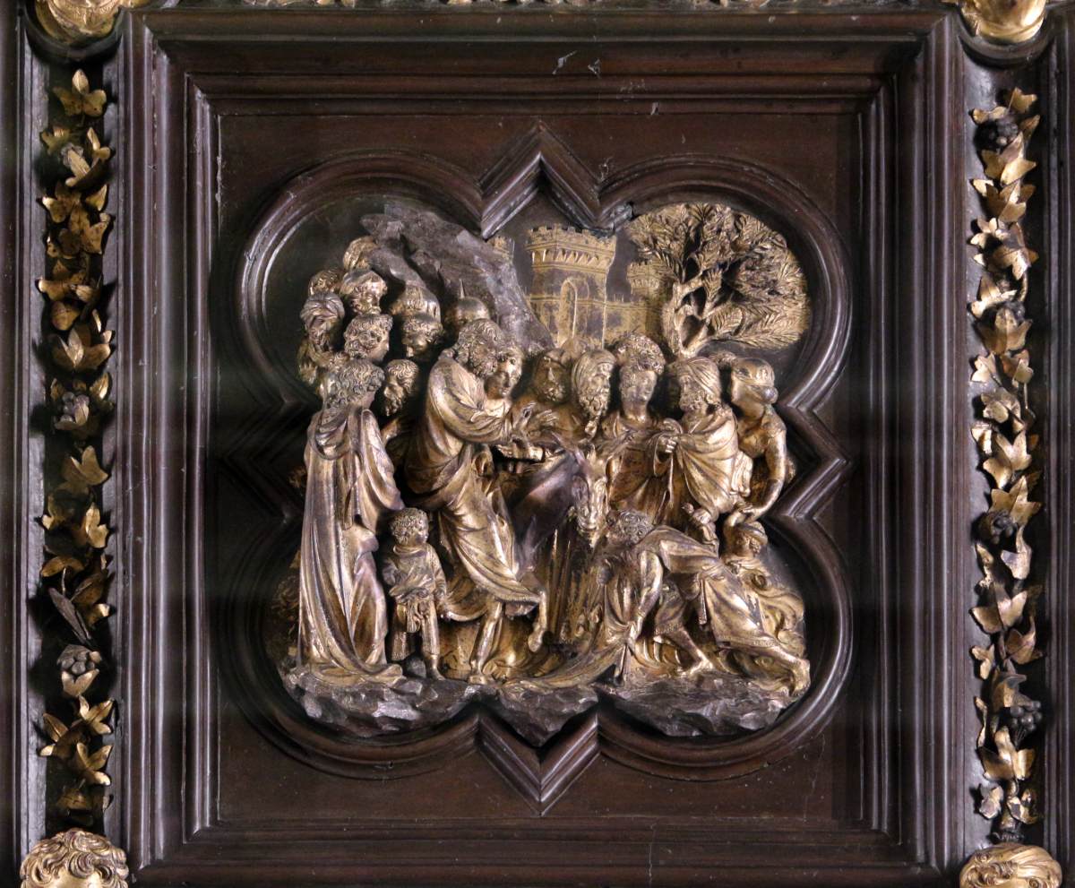 North doors panels: 11. Entry into Jerusalem by GHIBERTI, Lorenzo