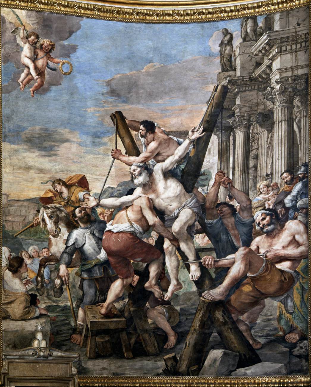 Painting in the choir: Erection of the Cross by PRETI, Mattia