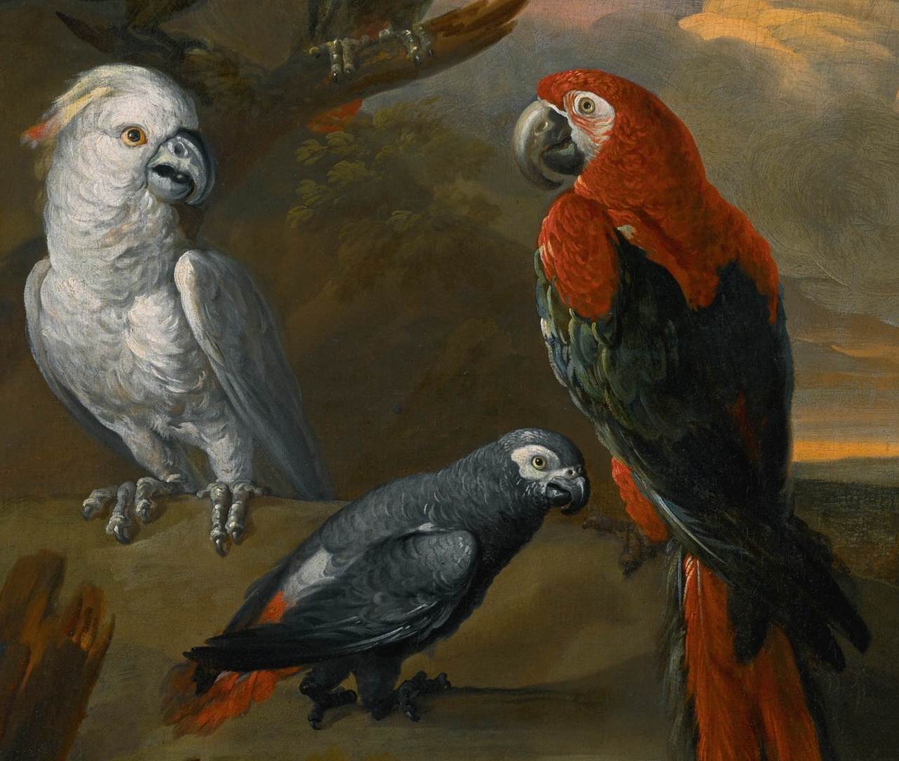 Parrots in an Extensive Woodland Landscape (detail) by