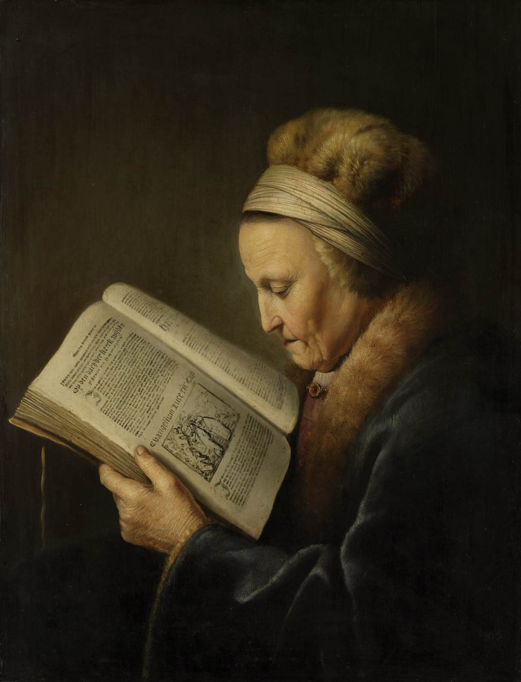 Old Woman Reading a Bible by