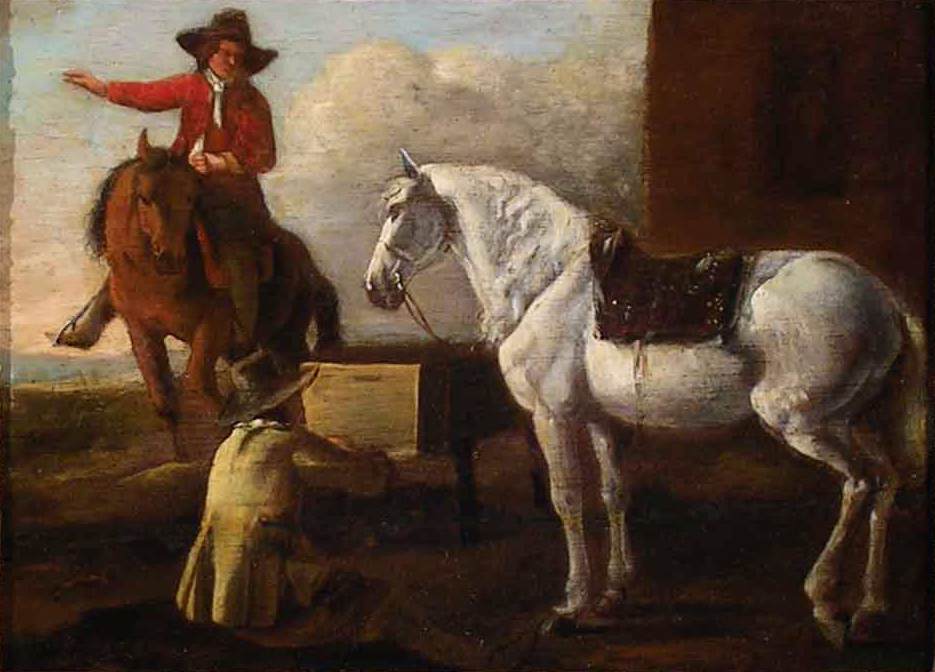 Young Artist Painting a Horse and Rider by CALRAET, Abraham van