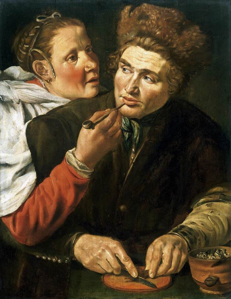 A Man Cutting Tobacco by VALCKERT, Werner Jacobsz. van den