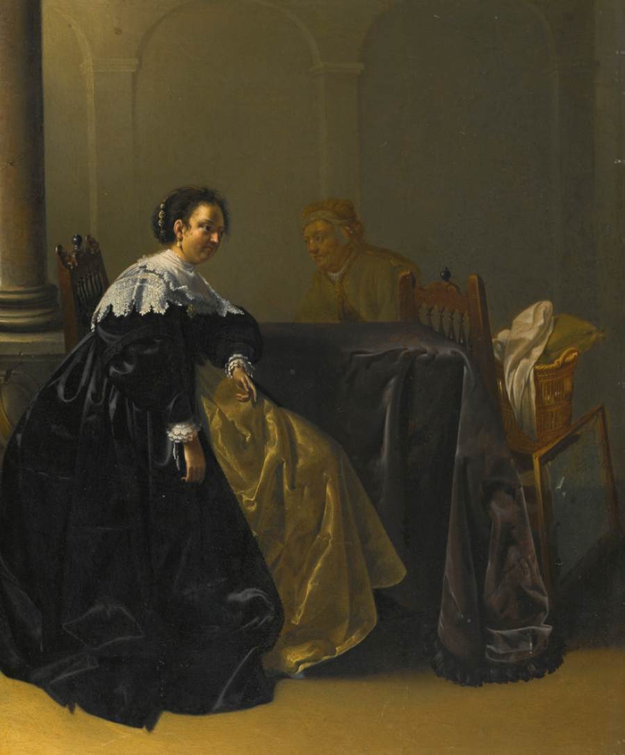 Elegant Young Lady and Old Maid in an Interior by