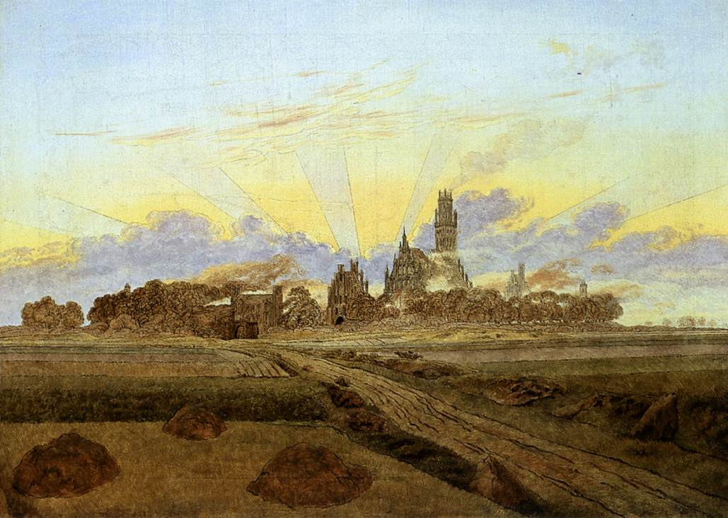 Neubrandenburg in Flames (Sunrise near Neubrandenburg) by FRIEDRICH, Caspar David