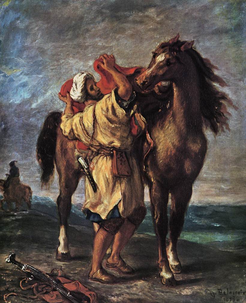 A Moroccan Saddling a Horse by DELACROIX, Eugène