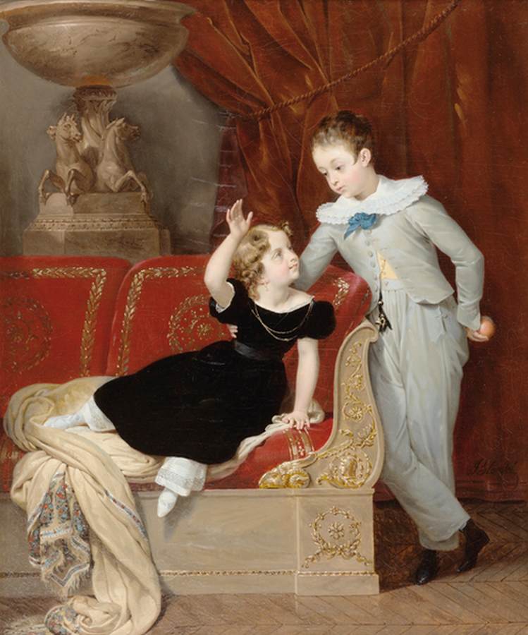 Two Children in an Empire Interior by BLONDEL, Merry-Joseph