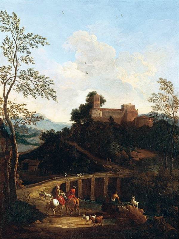 Roman Landscape near to a Bridge by BUSIRI, Giovanni Battista